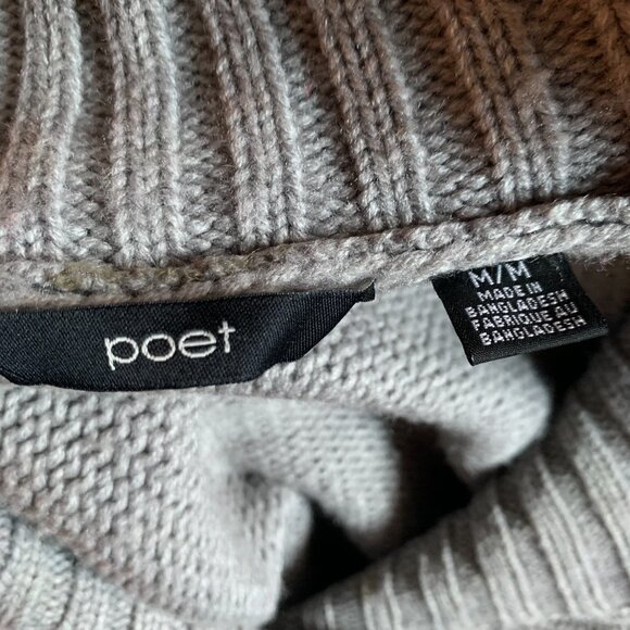 POET - Gray Knit Sweater - V-neck shawl collar with front pocket - Medium - Picture 10 of 11
